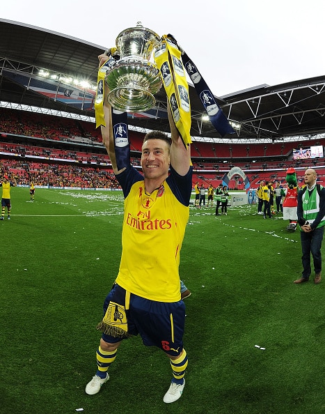 LONDON, ENGLAND - MAY 30: Arsenal's Laurent Koscielny celebrates after the FA Cup Final between Aston Villa and Arsenal at Wembley Stadium on May 30, 2015 in London, England. (Photo by Stuart MacFarlane/Arsenal FC via Getty Images)