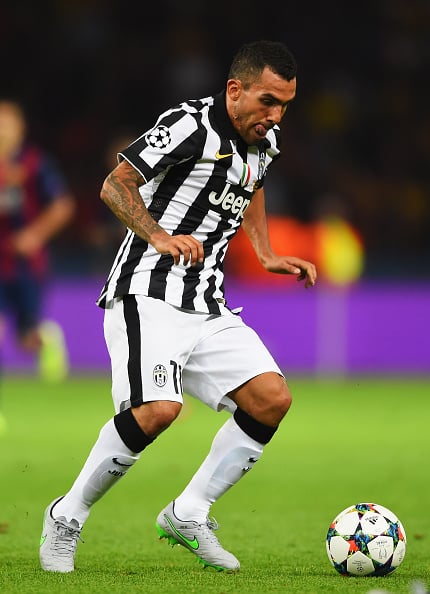 BERLIN, GERMANY - JUNE 06: Carlos Tevez of Juventus in action during the UEFA Champions League Final between Juventus and FC Barcelona at Olympiastadion on June 6, 2015 in Berlin, Germany. (Photo by Shaun Botterill/Getty Images)