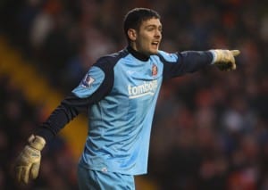 BLACKPOOL, ENGLAND - JANUARY 22: Craig Gordon of Sunderland during the Barclays Premier League match between Blackpool and Sunderland at Bloomfield Road on January 22, 2011 in Blackpool, England. (Photo by Alex Livesey/Getty Images)