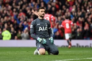 MANCHESTER, ENGLAND - MARCH 15: The dejected goalkeeper Hugo Lloris of Spurs looks on after conceding a second goal during the Barclays Premier League match between Manchester United and Tottenham Hotspur at Old Trafford on March 15, 2015 in Manchester, England. (Photo by Michael Regan/Getty Images)