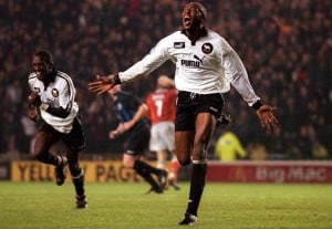 Derby County v Blackburn Rovers 11/1/98 Premier League Pic : Darren Walsh / Action Images Derby's Paulo Wanchope celebrates after scoring the third goal in a 3-1 win