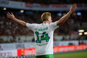 WOLFSBURG, GERMANY - AUGUST 01: Kevin De Bruyne of VfL Wolfsburg gestures during the DFL Supercup 2015 match between VfL Wolfsburg and FC Bayern Muenchen at Volkswagen Arena on August 1, 2015 in Wolfsburg, Germany. (Photo by Boris Streubel/Getty Images)
