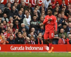 LIVERPOOL, ENGLAND - SEPTEMBER 26: (THE SUN OUT THE SUN ON SUNDAY OUT) Daniel Sturridge of Liverpool celebrates his second goal during the Barclays Premier League match between Liverpool and Aston Villa on September 26, 2015 in Liverpool, United Kingdom. (Photo by Andrew Powell/Liverpool FC via Getty Images)