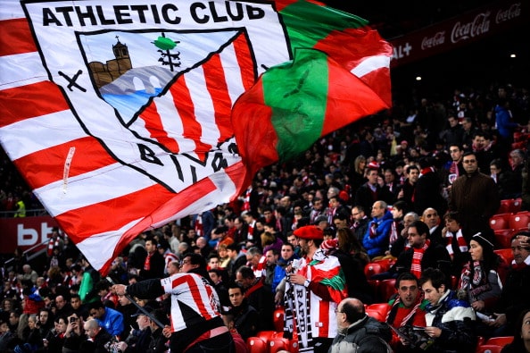 BILBAO, SPAIN - FEBRUARY 02: Athletic Club fans cheer up their team during the La Liga match between Athletic Club and Real Madrid CF at San Mames Stadium on February 2, 2014 in Bilbao, Spain. (Photo by David Ramos/Getty Images)