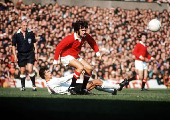 Sport, Football, pic: circa 1968, Manchester United's George Best beats an opposing defender  (Photo by Bob Thomas/Getty Images)