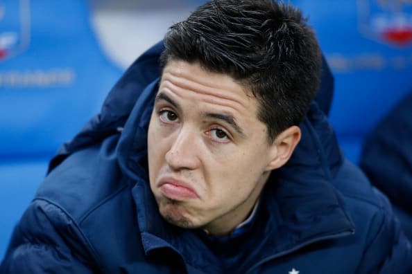 PARIS, FRANCE - NOVEMBER 19: Samir Nasri of France looks on from the substitutes' bench prior to the FIFA 2014 World Cup Qualifier 2nd Leg Playoff between France and Ukraine at the Stade de France on November 19, 2013 in Paris, France. (Photo by Harry Engels/Getty Images)