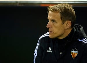 VALENCIA, SPAIN - NOVEMBER 21: Valencia CF assistant coach Phil Neville looks on prior to the La Liga match between Valencia CF and UD Las Palmas at Estadi de Mestalla on November 21, 2015 in Valencia, Spain. (Photo by Manuel Queimadelos Alonso/Getty Images)