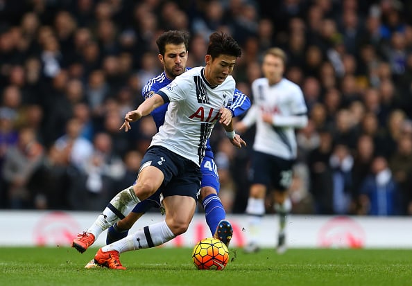 Cesc Fabregas fra Chelsea og Hon Seung-Min fra Tottenham. (Getty Images)