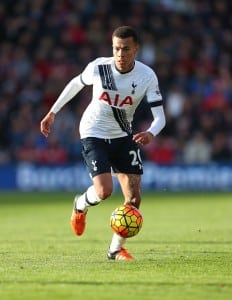BOURNEMOUTH, ENGLAND - OCTOBER 25: Dele Alli of Tottenham Hotspur during the Barclays Premier League match between A.F.C Bournemouth and Tottenham Hotspur at Vitality Stadium on October 25, 2015 in Bournemouth, England. (Photo by Catherine Ivill - AMA/Getty Images)