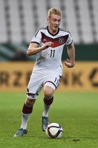 ESSEN, GERMANY - OCTOBER 09: Julian Brandt of Germany controls the ball during the 2017 UEFA European U21 Championships Qualifier between U21 Germany and U21 Finland at Stadium Essen on October 9, 2015 in Essen, Germany. (Photo by Dennis Grombkowski/Bongarts/Getty Images)