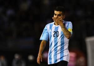 BUENOS AIRES, ARGENTINA - OCTOBER 08: Angel Correa of Argentina walks in the field during a match between Argentina and Ecuador as part of FIFA 2018 World Cup Qualifier at Monumental Antonio Vespucio Liberti Stadium on October 08, 2015 in Buenos Aires, Argentina. (Photo by Amilcar Orfali/LatinContent/Getty Images)