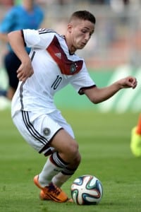 COLOGNE, GERMANY - SEPTEMBER 05: Donis Avdijaj of Germany runs with the ball during the international friendly match between U19 Germany and U19 Netherlands at Sportpark Hoehenberg on September 5, 2014 in Cologne, Germany. (Photo by Sascha Steinbach/Bongarts/Getty Images)