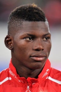 ST GALLEN, SWITZERLAND - OCTOBER 09: Breel Embolo of Switzerland looks on during the anthem prior to the UEFA EURO 2016 qualifier between Switzerland and San Marino at AFG Arena on October 9, 2015 in St Gallen, Switzerland. (Photo by Harold Cunningham/Getty Images)
