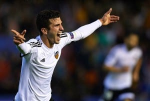 VALENCIA, SPAIN - OCTOBER 20: Jose Gaya of Valencia celebrates scoring his team's second goal during the UEFA Champions League Group H match between Valencia CF and KAA Gent at the Estadi de Mestalla on October 20, 2015 in Valencia, Spain. (Photo by Manuel Queimadelos Alonso/Getty Images)