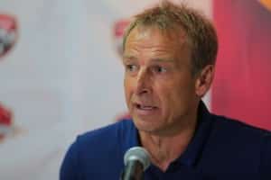 PORT OF SPAIN, TRINIDAD & TOBAGO - NOVEMBER 17: Juergen Klinsmann coach of the USA national team addresses the media at a post match press conference after the World Cup Qualifier between Trinidad and Tobago and USA as part of the FIFA World Cup Qualifiers for Russia 2018 at Hasely Crawford Stadium on November 17, 2015 in Port of Spain, Trinidad & Tobago. (Photo by Ashley Allen Getty Images)
