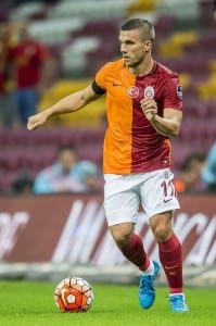 Lukas Josef Podolski of Galatasaray during the Turkish Super Lig match between Galatasaray and Mersin Idmanyurdu on September 12, 2015 at the Turk Telekom stadium in Istanbul, Turkey.(Photo by VI Images via Getty Images)