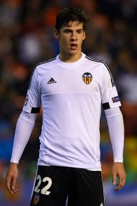 VALENCIA, SPAIN - OCTOBER 20: Santi Mina of Valencia looks on during the UEFA Champions League Group H match between Valencia CF and KAA Gent at the Estadi de Mestalla on October 20, 2015 in Valencia, Spain. (Photo by Manuel Queimadelos Alonso/Getty Images)