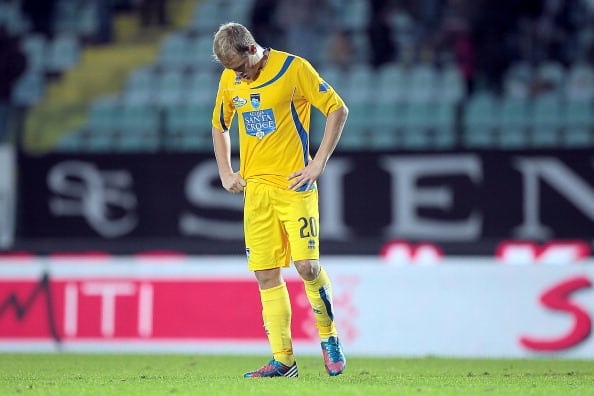 SIENA, ITALY - NOVEMBER 18: Matti Lund Nielsen of Pescara shows his dejection during the Serie A match between AC Siena and Pescara at Stadio Artemio Franchi on November 18, 2012 in Siena, Italy. (Photo by Gabriele Maltinti/Getty Images)