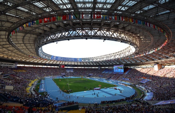 MOSCOW, RUSSIA - AUGUST 17: A general view during the Women's 4x400 metres relay final during Day Eight of the 14th IAAF World Athletics Championships Moscow 2013 at Luzhniki Stadium on August 17, 2013 in Moscow, Russia. (Photo by Getty Images)
