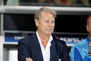 PARIS, FRANCE - SEPTEMBER 15: Head coach Age Hareide of Malmo FF during the UEFA Champions League between Paris Saint-Germain and Malmo FF at Parc Des Princes on September 15, 2015 in Paris, France. (Photo by Xavier Laine/Getty Images)