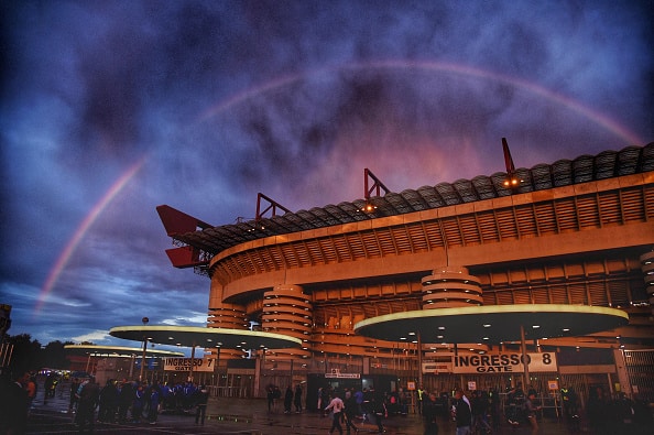 MILAN, ITALY - SEPTEMBER 23: (Editors note: This image has had a digital filter applied to it) A general view prior to the Serie A match between FC Internazionale Milano and Hellas Verona FC at Stadio Giuseppe Meazza on September 23, 2015 in Milan, Italy. (Photo by Claudio Villa - Inter/Inter via Getty Images)