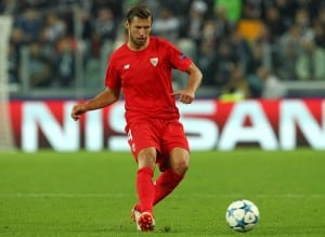 TURIN, ITALY - SEPTEMBER 30:  Grzegorz Krychowiak of Sevilla FC in action during the UEFA Champions League group E match between Juventus and Sevilla FC at Juventus Arena on September 30, 2015 in Turin, Italy.  (Photo by Marco Luzzani/Getty Images)