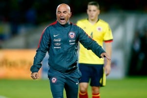 SANTIAGO, CHILE - NOVEMBER 12: Jorge Sampaoli, coach of Chile gestures during a match between Chile and Colombia as part of FIFA 2018 World Cup Qualifier at Nacional Julio Martinez Pradanos Stadium on November 12, 2015 in Santiago, Chile.(Photo by Franco Moreno/LatinContent/Getty Images)