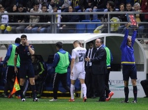 CADIZ, SPAIN - DECEMBER 02:  Denis Cheryshev of Real Madrid is substiruted in the first minute of the 2nd half during the Copa del Rey Round of 32 First Leg match between Cadiz and Real Madrid at Ramon de Carranza stadium on December 2, 2015 in Cadiz, Spain.  (Photo by Denis Doyle/Getty Images)
