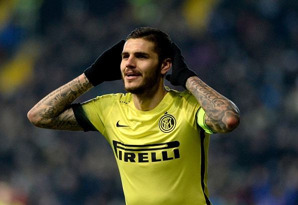 UDINE, ITALY - DECEMBER 12:  Mauro Icardi of Internazionale Milano celebrates after scoring his opening goal during the Serie A match betweeen Udinese Calcio and FC Internazionale Milano at Stadio Friuli on December 12, 2015 in Udine, Italy.  (Photo by Dino Panato - Inter/Inter via Getty Images)