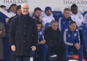 LEICESTER, ENGLAND - DECEMBER 14: Claudio Ranieri the manager of Leicester City reacts as Chelsea manager Jose Mourinho looks on during the Barclays Premier League match between Leicester City and Chelsea at the King Power Stadium on December14, 2015 in Leicester, United Kingdom. (Photo by Michael Regan/Getty Images)