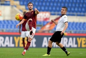 ROME, ITALY - DECEMBER 16: AS Roma player Miralem Pjanic (L) in action during the TIM Cup match between AS Roma and AC Spezia at Stadio Olimpico on December 16, 2015 in Rome, Italy. (Photo by Luciano Rossi/AS Roma via Getty Images)