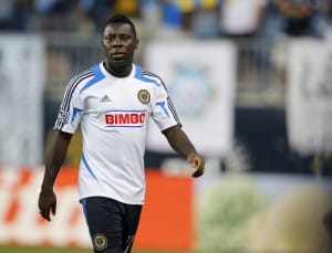 CHESTER, PA - AUGUST 24: Freddy Adu #11 of the Philadelphia Union walks onto the pitch before the start of a Major League Soccer game against Real Salt Lake on August 24, 2012 at PPL Park in Chester, Pa. The game ended in a scoreless tie. (Photo by Rich Schultz/Getty Images)
