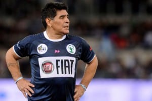 ROME, ITALY - SEPTEMBER 01:  Diego Maradona in action during Interreligious Match for Peace at Olimpico Stadium on September 1, 2014 in Rome, Italy.  (Photo by Pier Marco Tacca/Getty Images)