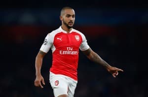 LONDON, ENGLAND - OCTOBER 20: Theo Walcott of Arsenal reacts during the UEFA Champions League Group F match between Arsenal FC and FC Bayern Munchen at the Emirates Stadium on October 20, 2015 in London, United Kingdom. (Photo by Boris Streubel/Getty Images)