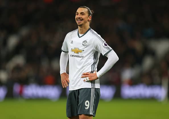 STRATFORD, ENGLAND - JANUARY 02: A smiling Zlatan Ibrahimovic of Manchester United during the Premier League match between West Ham United and Manchester United at London Stadium on January 2, 2017 in Stratford, England. (Photo by Catherine Ivill - AMA/Getty Images)